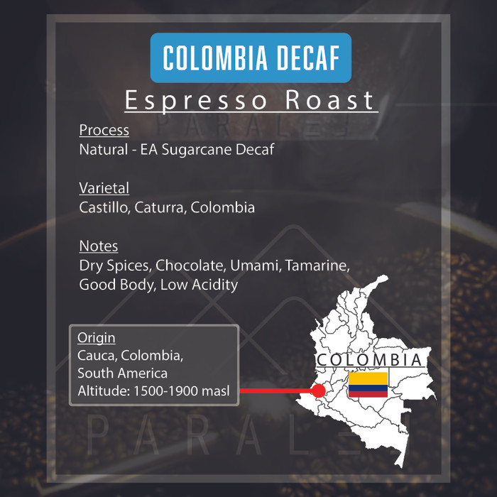 

COLOMBIA DECAF SINGLE ORIGIN ARABICA COFFEE/KOPI