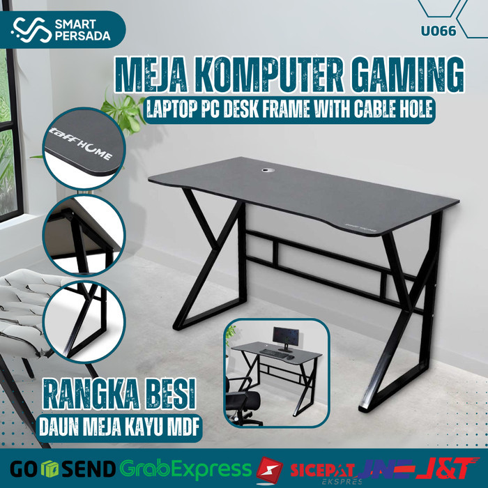 Meja Gaming Komputer Pc Laptop Belajar Kerja Minimalis Hitam Kaki Besi