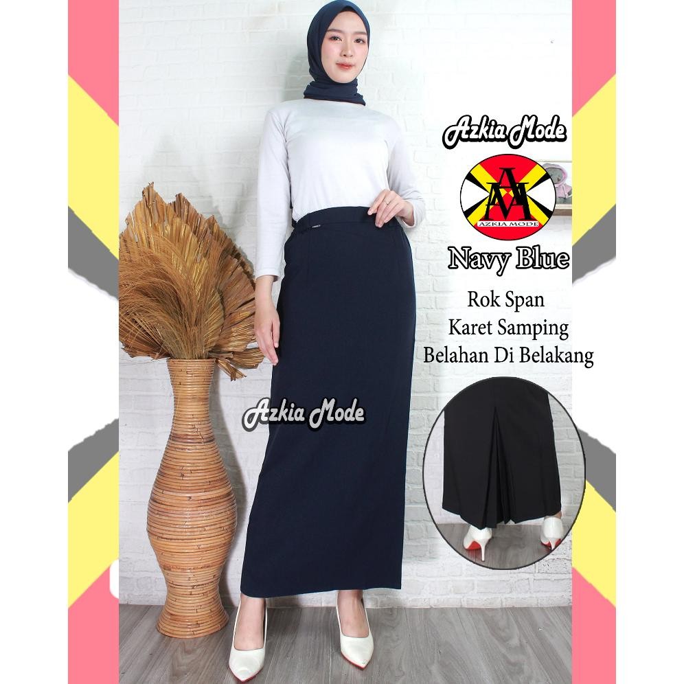 Rok Kerja Span Premium Rempel Belakang Pinggang Karet Samping - Rok Span Hitam Jumbo - Rok Span Polo