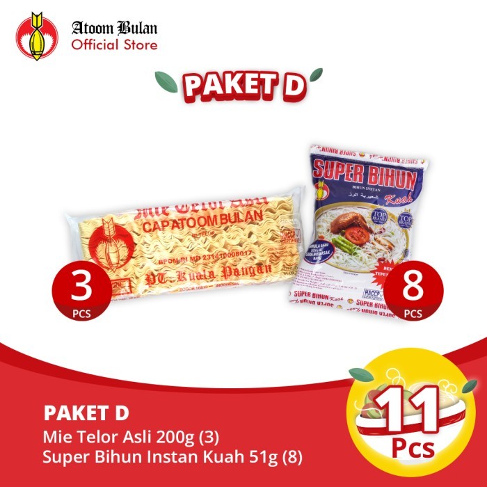 

HOT SALE! Paket D - Mie Telor Asli (3 pcs) + Super Bihun Kuah (8 pcs)