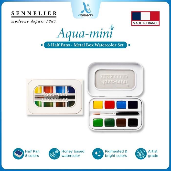 TERBARU Cat Air Sennelier L Aquarelle 8 Half Pan Aqua Mini Metal Watercolor
