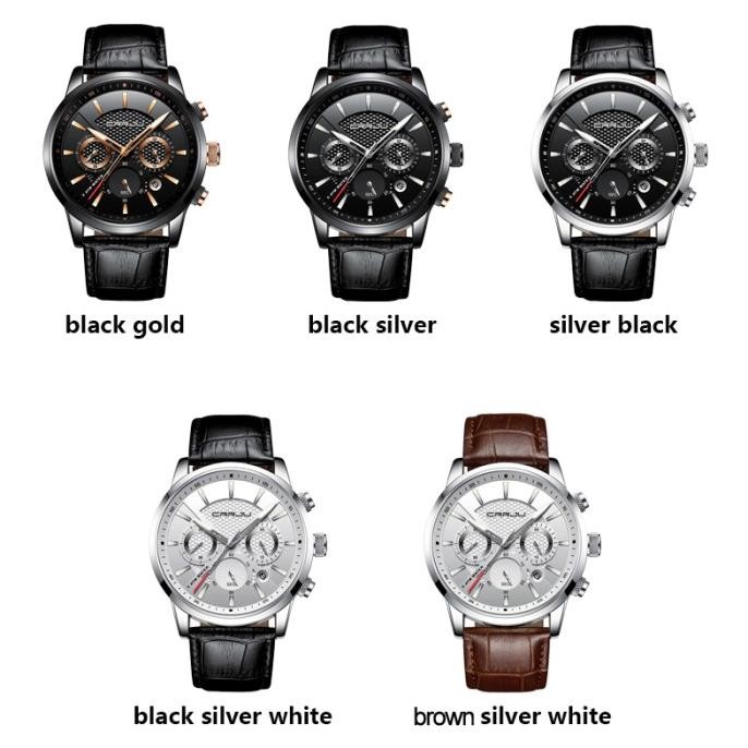 Grosir Jan Tangan Pria Crrju Chronograph Kalender Tahan Air Jam Kulit Kuarsa 2212