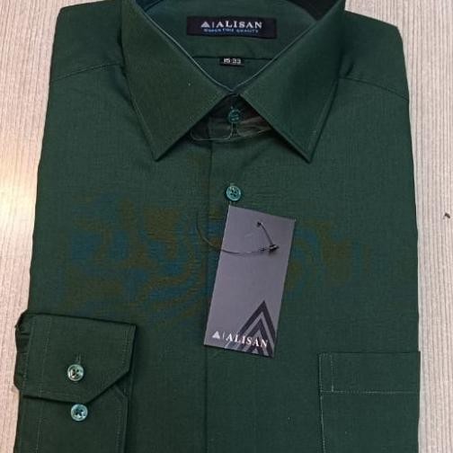 Kemeja Alisan Hijau Botol 1 Polos Lengan Panjang Terlaris