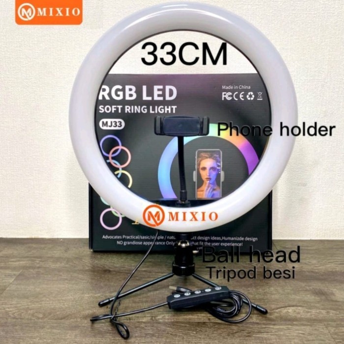 Mixio Ring Light Rgb 33Cm + Tripod Besi Led Rainbow Video Led Tiktok