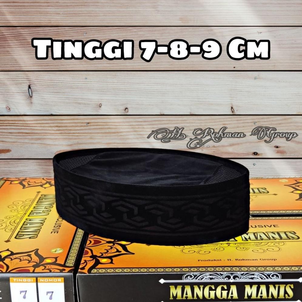 QV21 Peci Hitam Motif Soga Laser Tinggi 7Cm 8Cm 9Cm Songkok Hitam Motif Soga Laser Bahan Lembut Prem