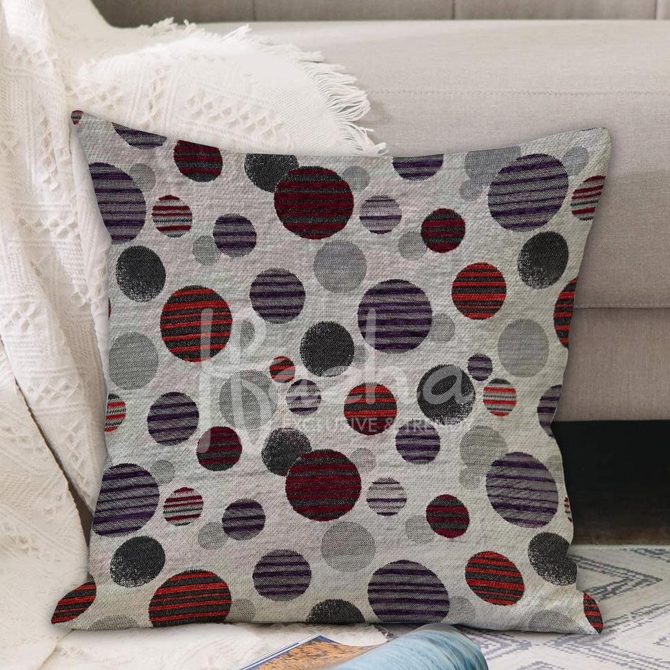 AURORAE SARUNG BANTAL SOFA KURSI TAMU MEWAH MODERN PREMIUM MOTIF BULAT LINGKARAN MERAH MAROON ORANGE