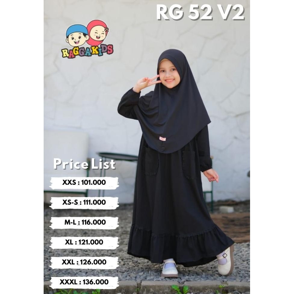 Promo Raggakids Gamis Hitam Polos Bahan Kaos Rg 52 V2 Usia 4-13 Tahun