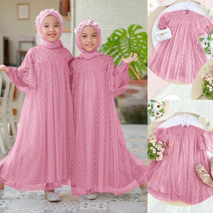 Promo Dress Anak Perempuan Baby Blue Terbaru Kekinian Pesta Polos Mewah Gaun Anak Neni Gamis Muslim 