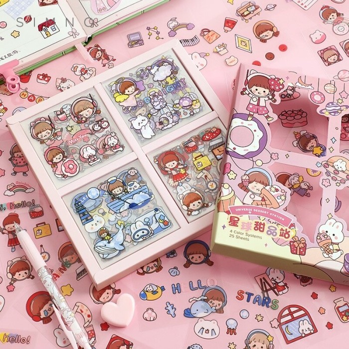 

STICKER HAPPY GIRL FLOWER SAKURA CARTOON CUTE KOREAN STYLE PVC
