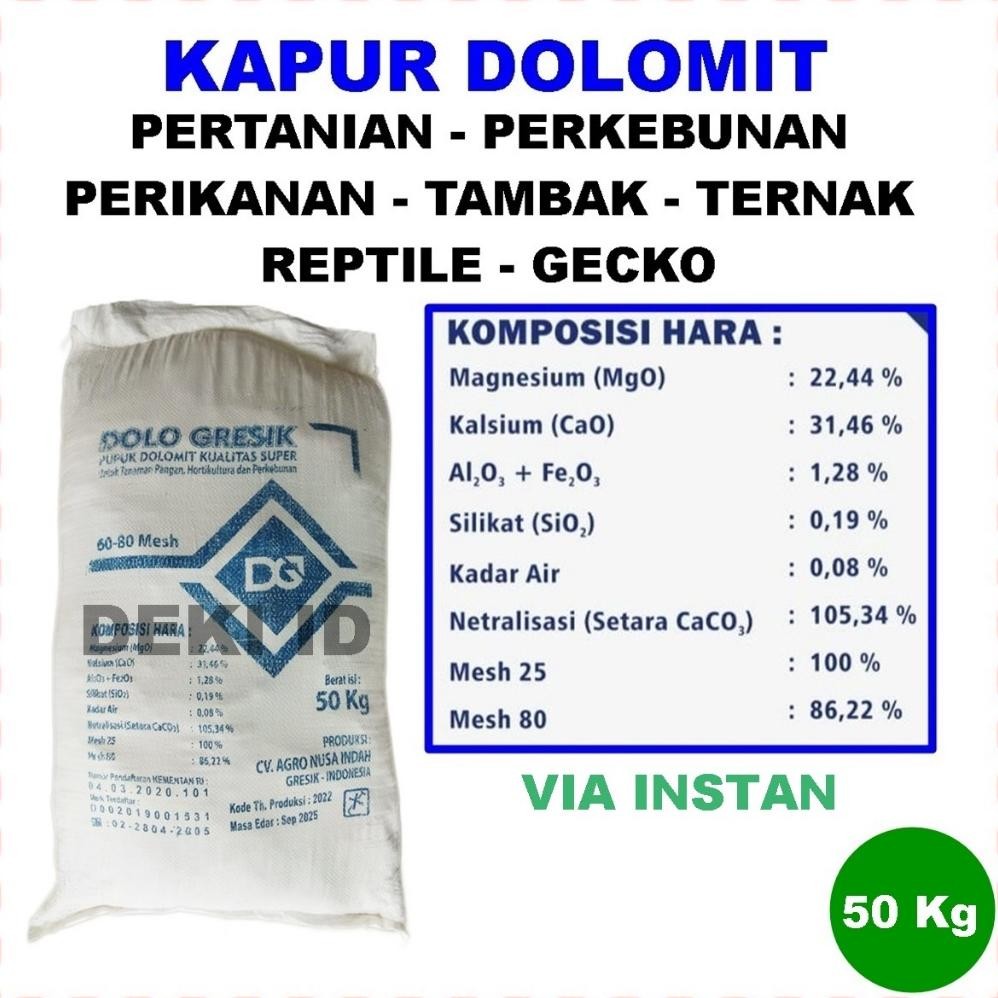 Do86 Kapur Dolomit 50 Kg Via Instan Pupuk Dolomite Kalsium Super Pertanian Tani Ternak Tambak Alas G
