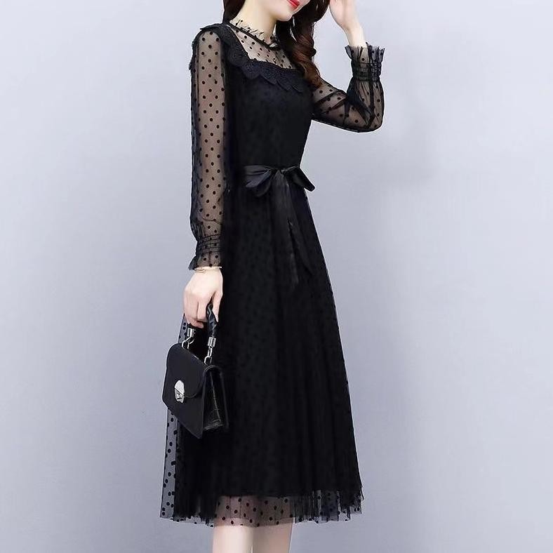 Gaun Hitam Renda Korea Baru/Dress Korean Style/Dress Pesta Wanita