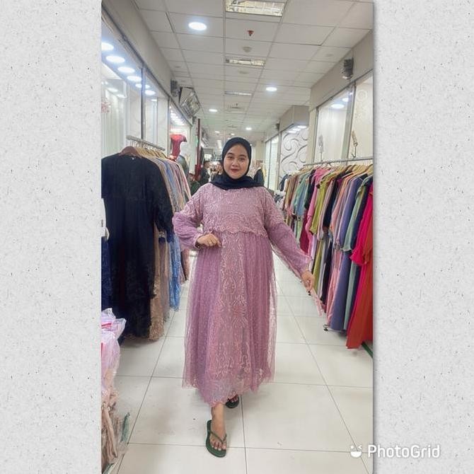 Ready Gamis Pesta Tile Balon Jumbo Ld 130 (4L) Ld 140 (5L) / Gamis Pesta Jumbo / Seragaman Hajatan /
