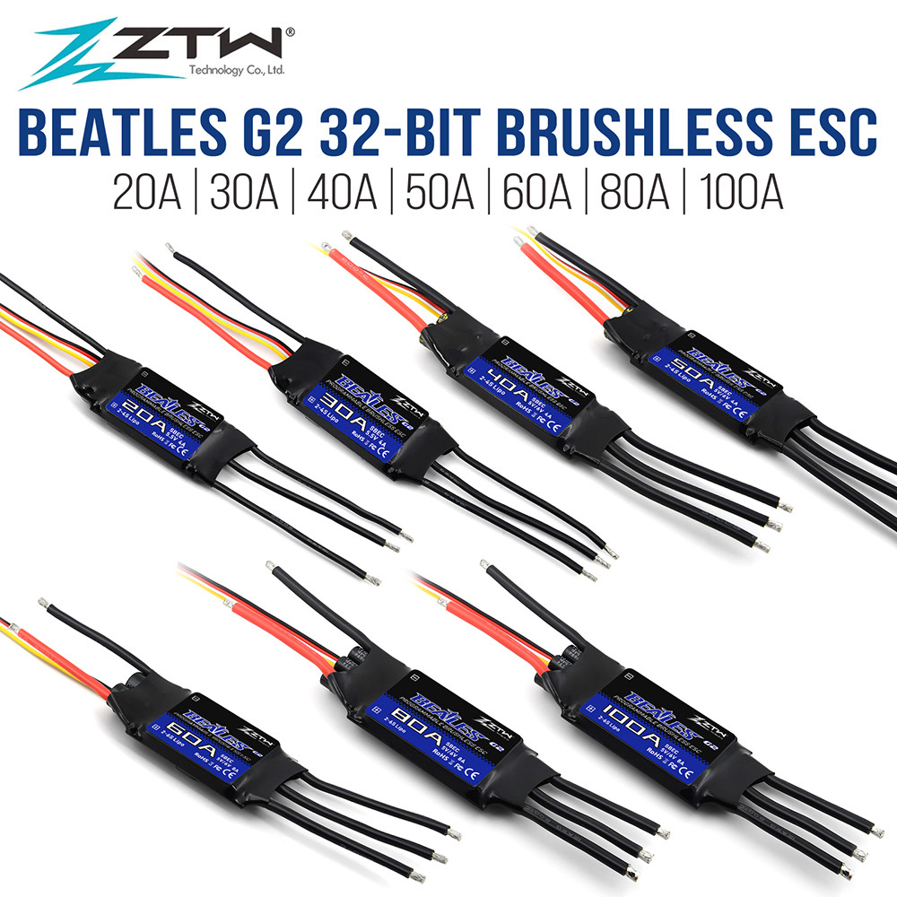 CIF ZTW 32-Bit Brushless ESC Beatles G2 20A/30A/40A/50A/60A/80A/100A 2-6S SBEC 5V/6V 8A Electronic S