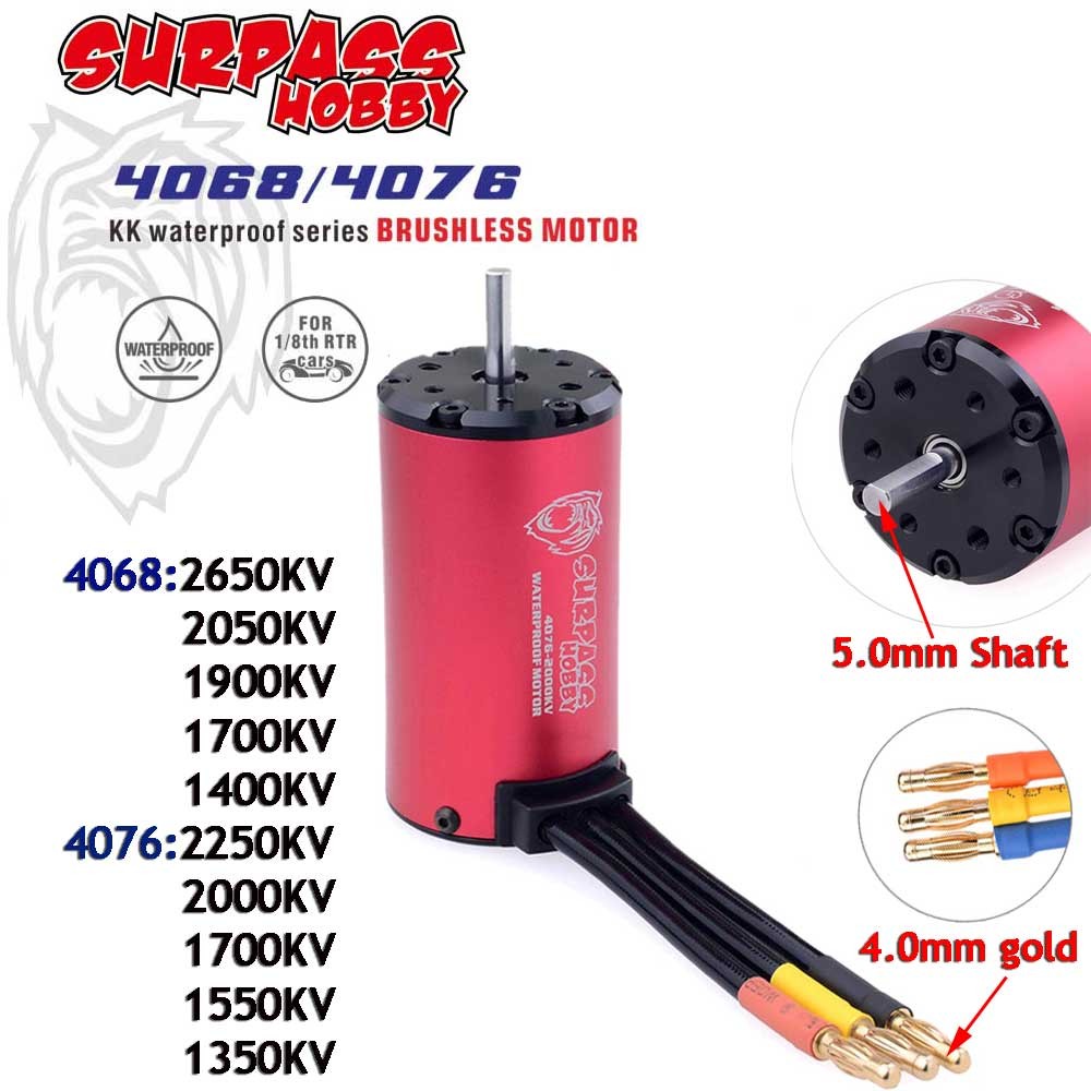 CIF KK 4068/4076 Waterproof Brushless Motor 1700/2000/2250KV 5.0mm Shaft for RC 1/8 Drift Racing Off