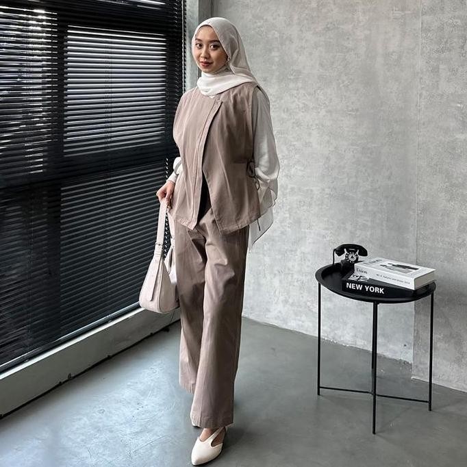Terlaris Yeppuoutfit - Minju Oneset | Basic Setelan Wanita Atasan Vest Unik Dan Celana Panjang Kulot