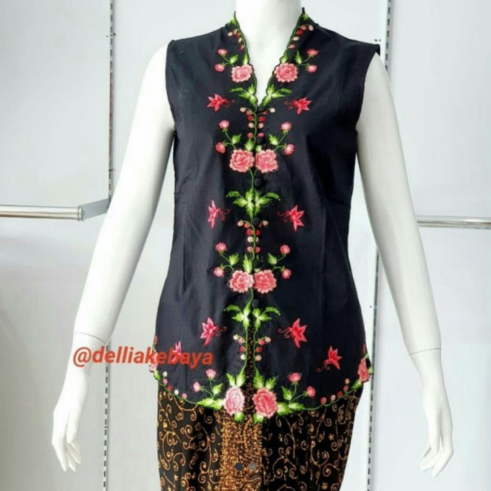Kebaya Modern Encim Tangan Kutung (Cream, Hitam, Maroon, Merah)