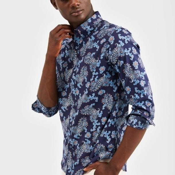 Ben Sherman Paisley Print LongSleeve Shirt (Marine Blue) Original Terlaris