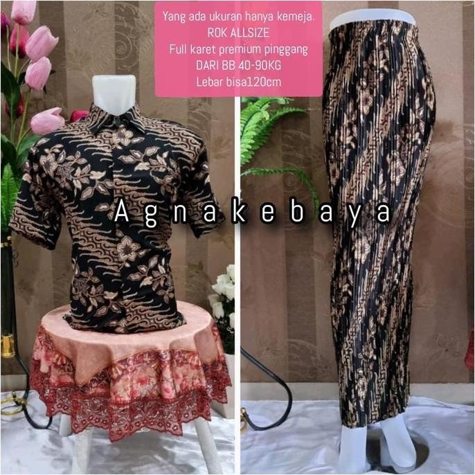 Best Seller Baju Couple Kemeja Pendek Batik Dan Rok Plisket Batik Santai Semi Sutra( Part 2) Panjang