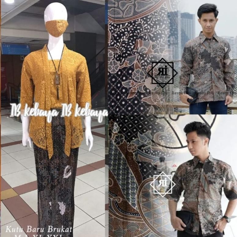 Setelan Couple Kebaya Kutubaru Brokat Pasangan Kemeja Batik Pria Dewasa Katun Dress Atasan Baju Wani