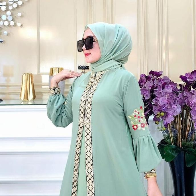 BEST SELLER GALERI SICANTIK - COD - GAMIS ABAYA BUSUI MEWAH ELEGAN TERBARU - GAMIS ABAYA WARNA SAGE 