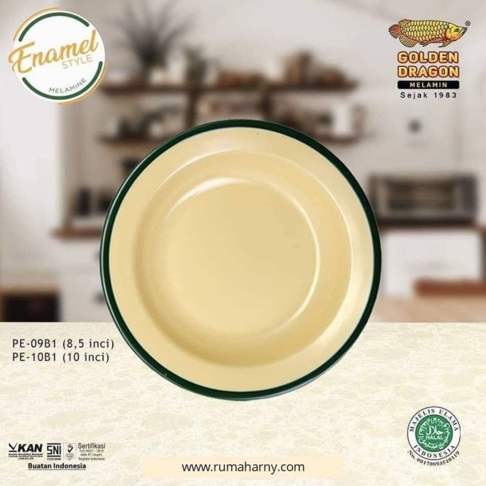 ] Piring Makan Melamin Jumbo Besar Motif Enamel Golden Dragon 10" Plate