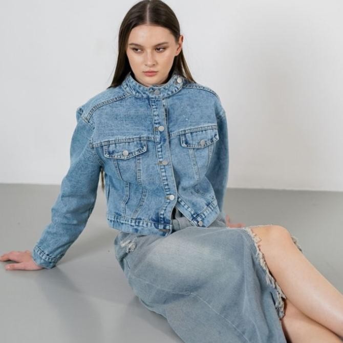 This Is April Atasan Outer Jeans Crop Top Wanita Kekinian Lengan Panjang Elijah Jackets Denim