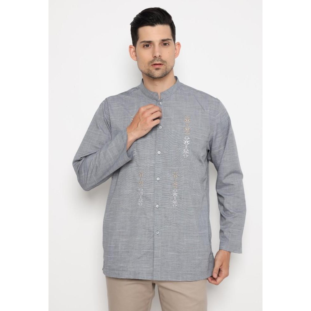 New Jobb Ajmal Baju Koko Pria Lengan Panjang Regular Fit Abu-Abu Terbaik
