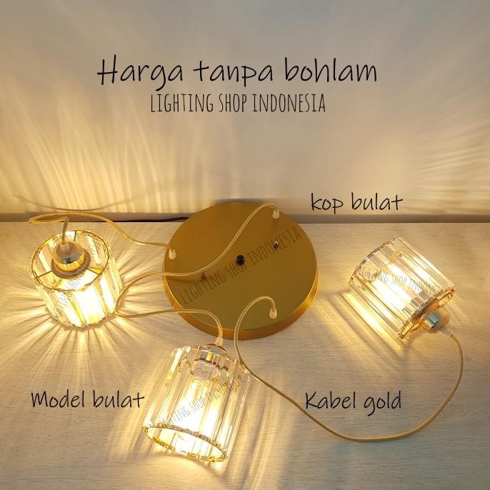 Lampu Gantung Kaca Kristal 3In1 Void Kop Bulat Modern Meja Makan 1Set Tersedia