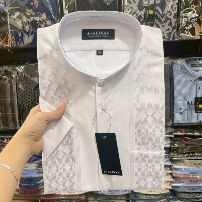 Terbaru Khusus Putih Baju Koko Alisan Lengan Pendek / Baju Muslim Pria Stok Terbatas
