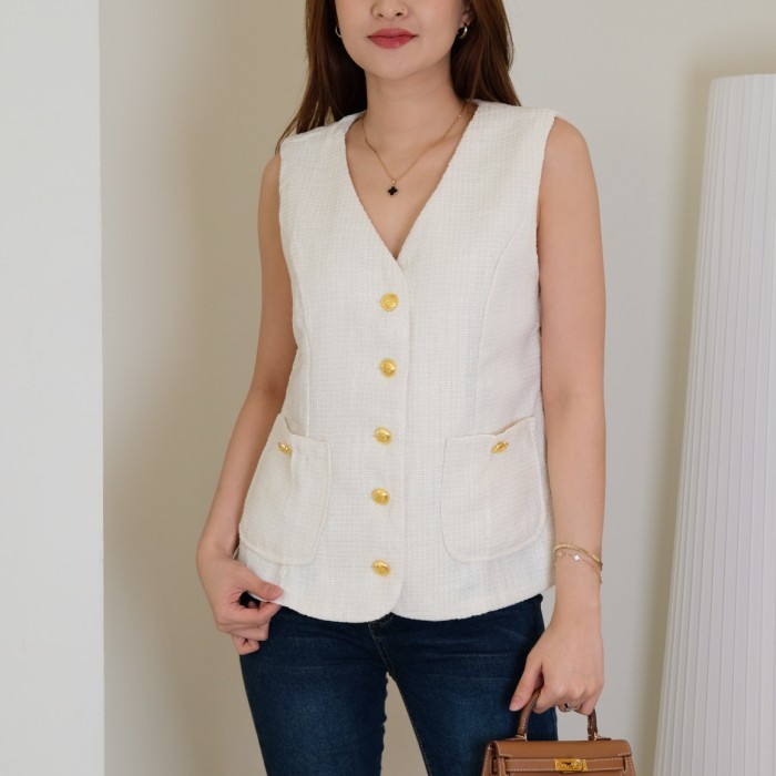 Ellen Tweed Vest / Vest Wanita Bahan Tweed / Vest Wanita Premium / Blazer Wanita/VestTop
