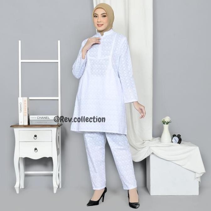 BEST SELLER SETELAN ATASAN DAN CELANA TUNIK BAJU IHROM WANITA PERLENGKAPAN HAJI DAN UMROH DEWASA MUS
