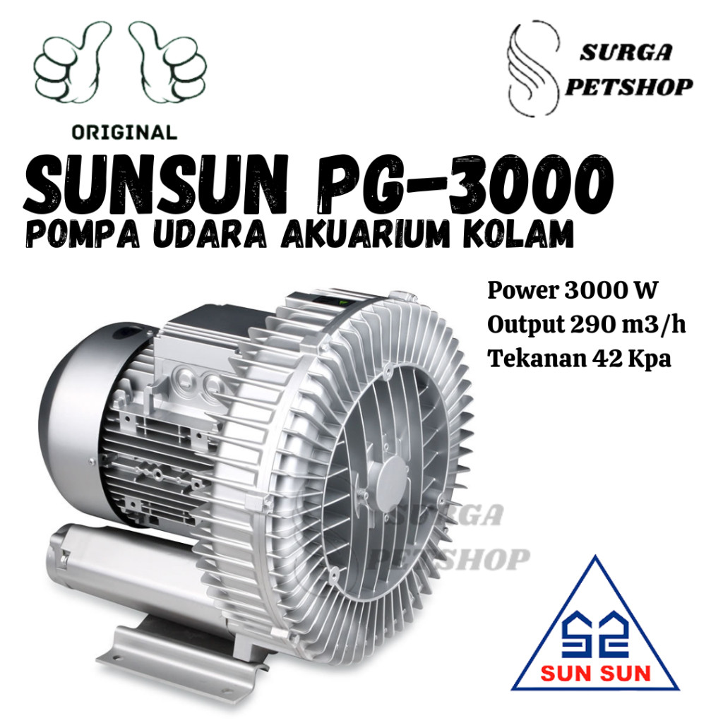 SUNSUN PG 3000 Root Ring Blower Air Pump Aerator Oksigen Akuarium Kolam Ikan Tambak Udang Ipal Airat