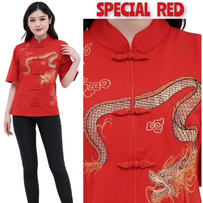 Cheongsam Blouse Wanita Snake Dragon Embroidery Imlek