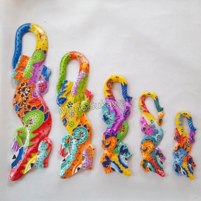 #####] Kerajinan kayu hiasan dinding cicak tokek Gecko bali lukis tutul