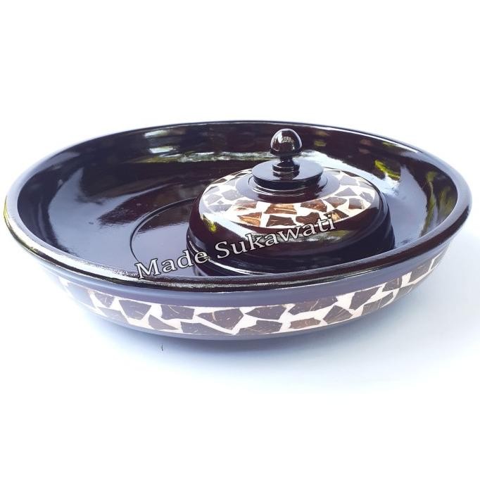 ,,,,,,,] Set Wadah tatakan bokor kayu 30cm dengan tutup Kerajinan handmade bali