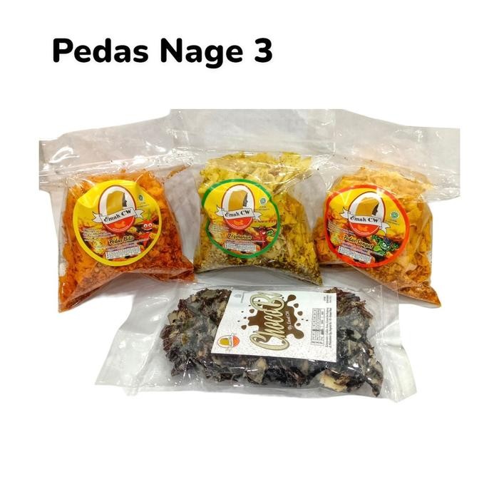 

BARANG TERLARIS 4PCS PAKET KERIPIK NAGE 3 (PEDAS BILIS,VEGETARIAN HIJAU,PEDAS SANGAT,CHOCOBI)