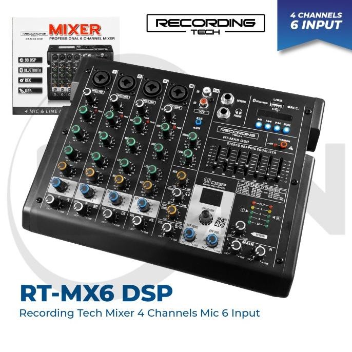 Mixer Recording Tech Rt-Mx6 4 Channel Mic 6 Input Podcast Live Rec New Stok