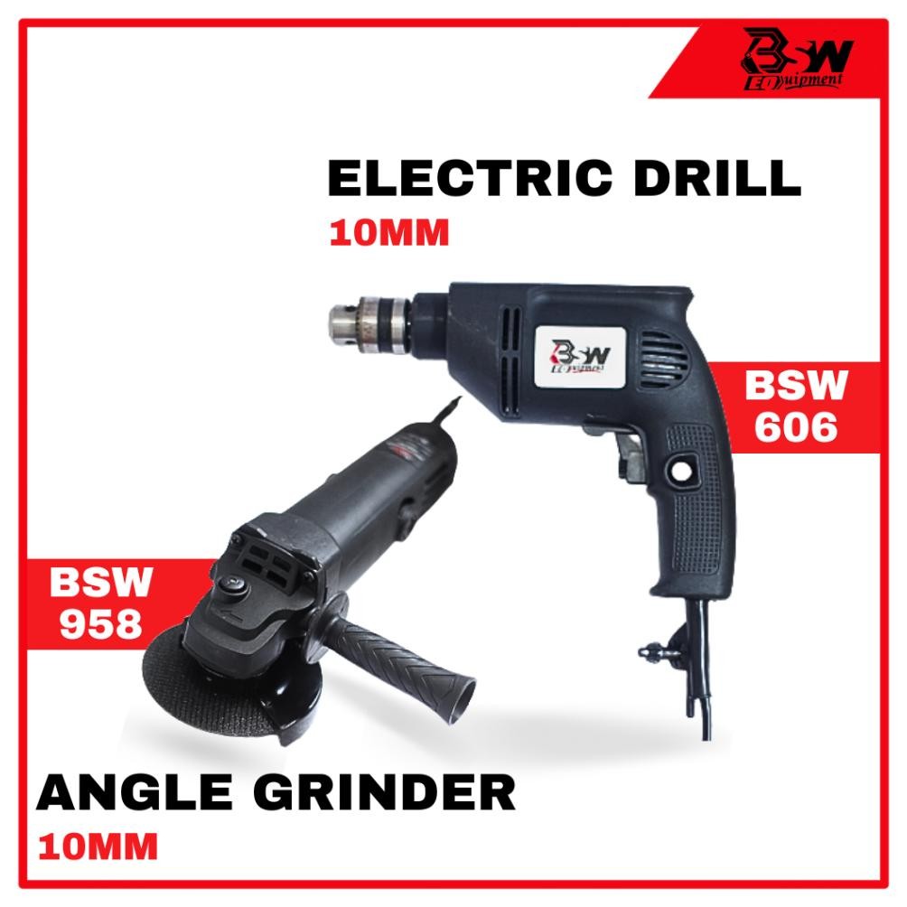 KLJ TOP 1  PAKET BOR GERINDA KOPER FULL SET FREE AKSESORIS MEREK BSW BOR TENGAN LISTRIK 10MM VARIABL