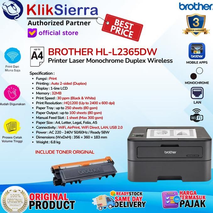 Brother HL-L2365DW Printer Laser Mono Cetak Cepat dan Efisien