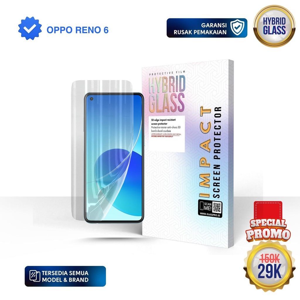 Hybrid Glass For OPPO RENO 6 - Full Cover Hydrogel Anti Gores Premium Screen Protector Glossy - NOT 