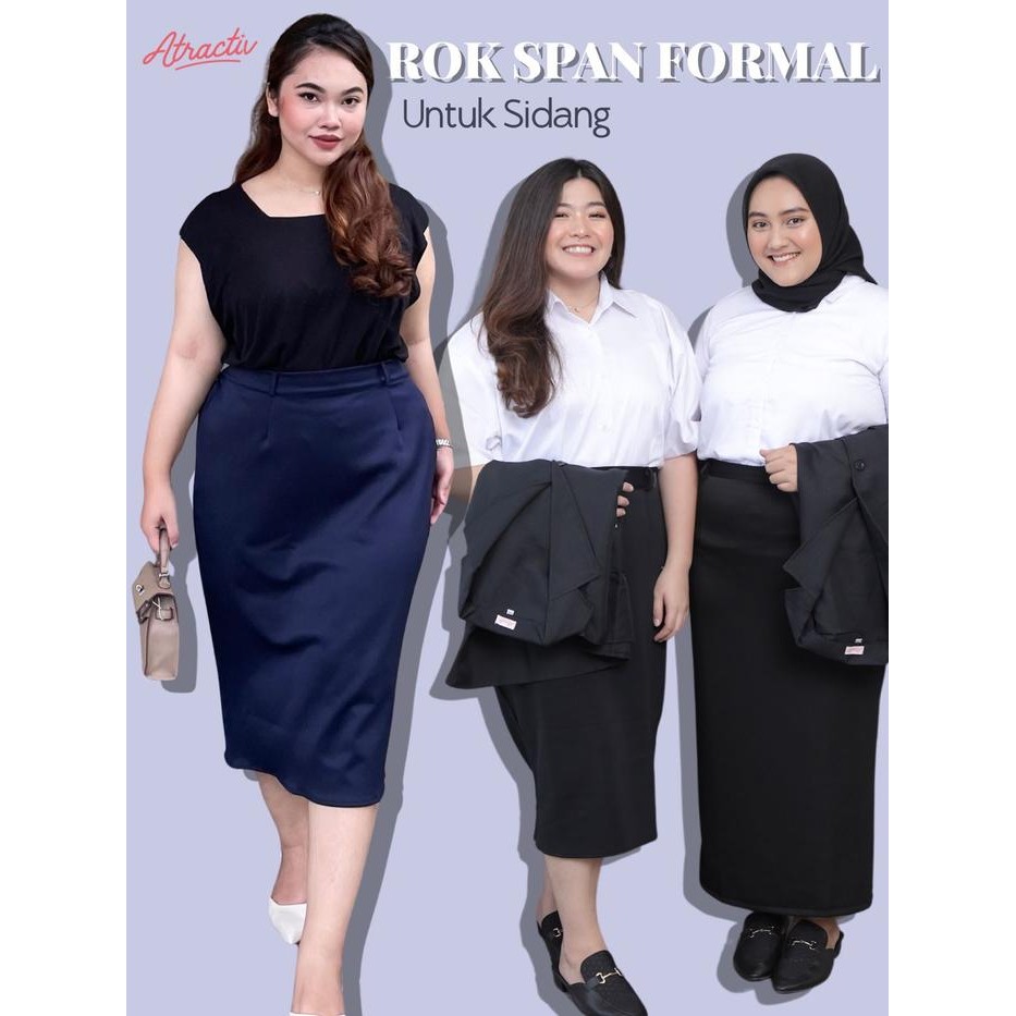 Atractiv Rok Span Hitam Big Size Stretch Up To Bb110Kg+ Melar Nyaman Rok Panjang Scuba Karet Wanita