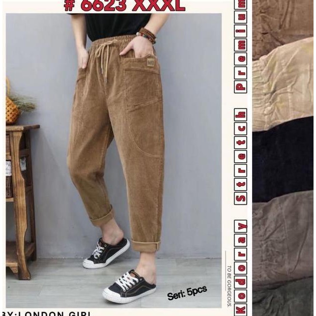 Kordura Celana Corduroy Tebal Import Wanita Fit To Xxxl 3Xl Ide Casual Street Style London Girl 6602
