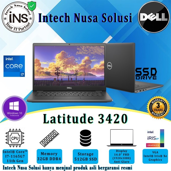 Dell Latitude 3420 Intel Core I7-1165G7 32Gb 512Gb Ssd Win10Pro 3Yr