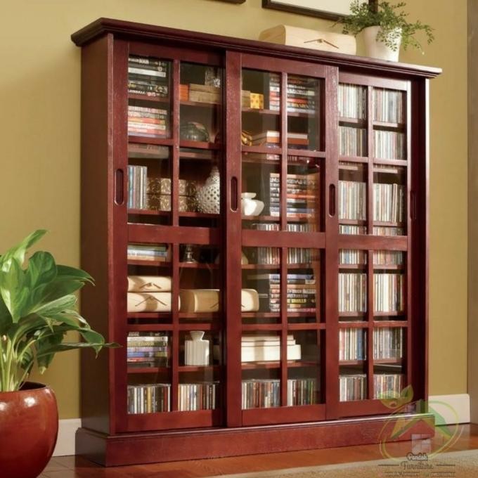 CO Lemari Rak Tempat Buku Kayu Jati TIPE SLEDING 3 PINTU