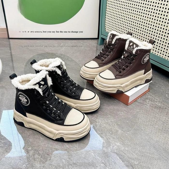 Denden Sepatu Wanita Sneaker Tinggi Boots Fashion