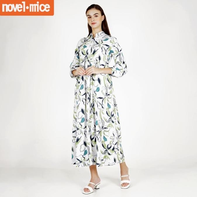 Ready Novel Mice - Gamis White Leaf Silhouette Berkualitas