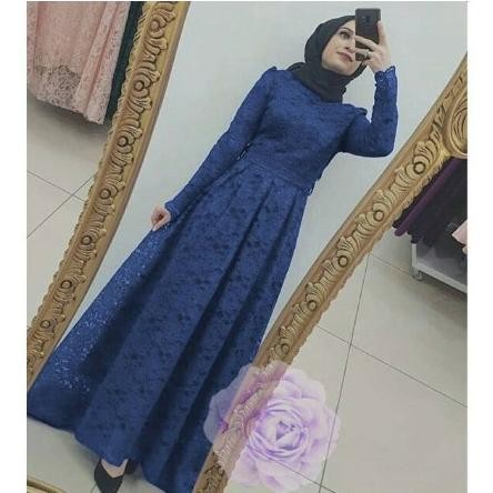 BEST SELLER GAMIS PESTA PREMIUM NARA PARTY DRESS BRUKAT MAXI NAVY BLUE SK
