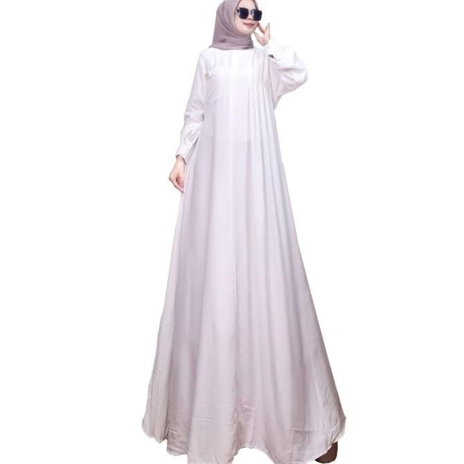 Terbaru Gamis Putih Wanita Polos Katun Rayon Twill Adem Berkualitas