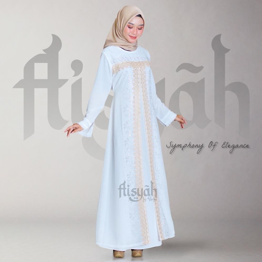 t-56 AISYAH 012 ??Baju gamis putih wanita kekinian - Abaya putih renda mewah dan elegan terbaru Orig