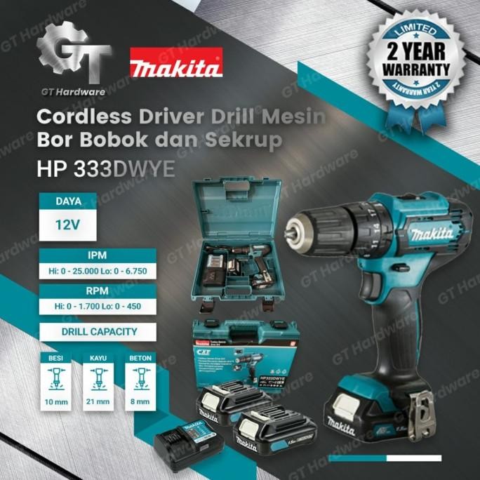 Makita Hp333 Dwye Hp 333 Dwye Cordless Hammer Drill Mesin Bor Baterai Original Dan Terpercaya